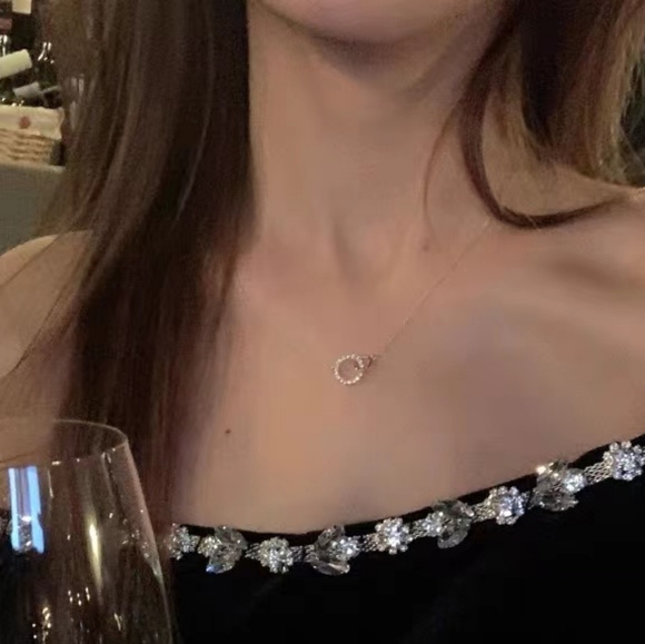 14k gold over sterling silver diamond circle necklace - Picture 6 of 11